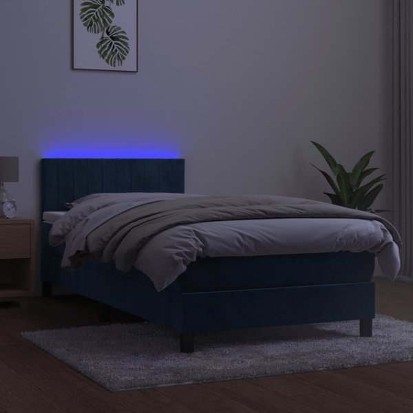 vidaXL Κρεβάτι kontynentalne με στρώμα και LED, μπλε βελούδο 100x200 εκ.