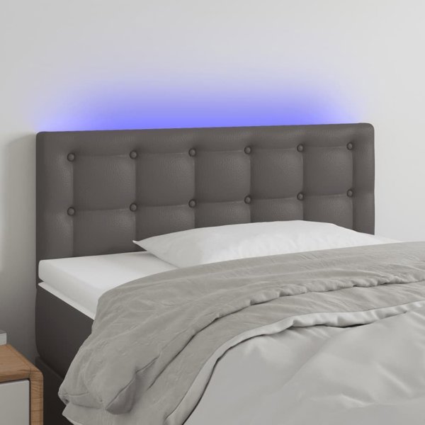 vidaXL Κεφαλάρι κρεβατιού με LED, γκρι, 100x5x78/88 cm, συνθετικό δέρμα