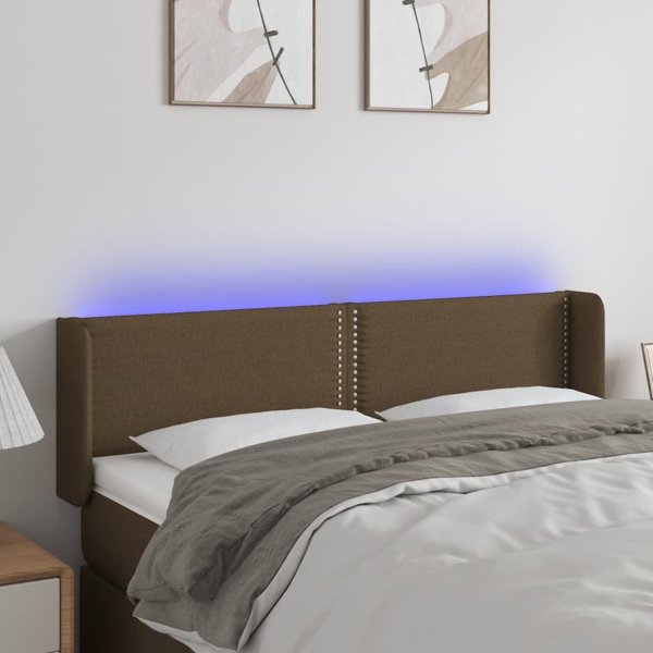 vidaXL Zaglowek do lozka z LED, ciemnobrazowy, 147x16x78/88cm, tkanina
