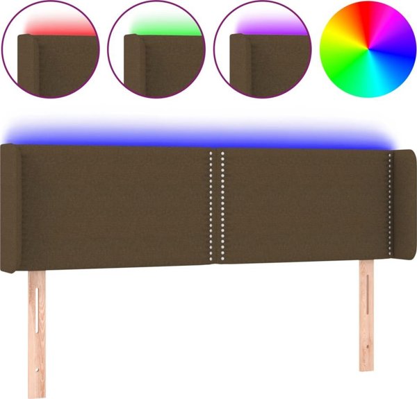 vidaXL Zaglowek do lozka z LED, ciemnobrazowy, 147x16x78/88cm, tkanina