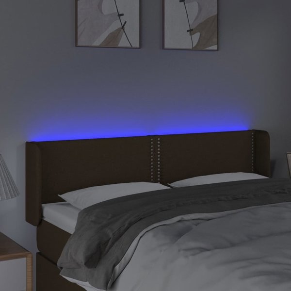vidaXL Zaglowek do lozka z LED, ciemnobrazowy, 147x16x78/88cm, tkanina