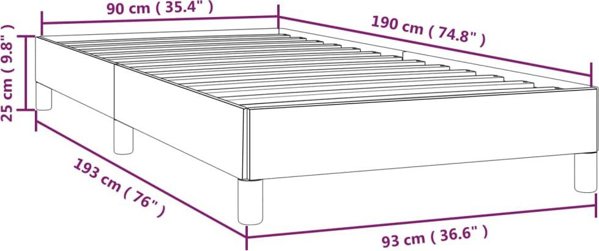 vidaXL Rama κρεβατιού, γκρι, 90x190 εκ., επενδυμένη με συνθετικό δέρμα