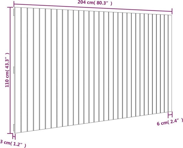 vidaXL Κεφαλάρι κρεβατιού λευκό, 204x3x110 cm, μασίφ ξύλο πεύκου