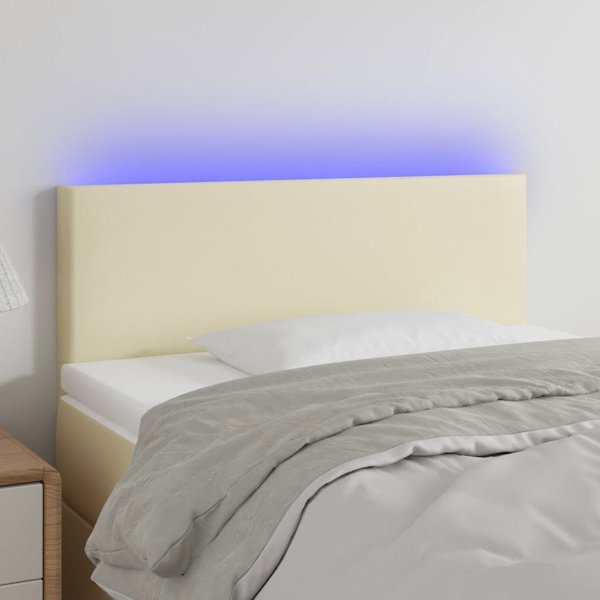 vidaXL Κεφαλάρι κρεβατιού με LED, κρεμ 100x5x78/88cm, από τεχνητό δέρμα