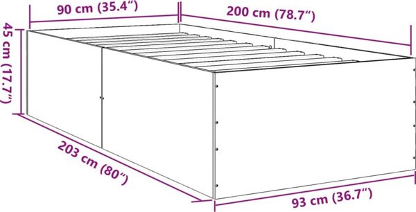 vidaXL Σκελετός κρεβατιού, γκρι δρυς Σονόμα, 90x200 εκ., ξύλινη σύνθεση