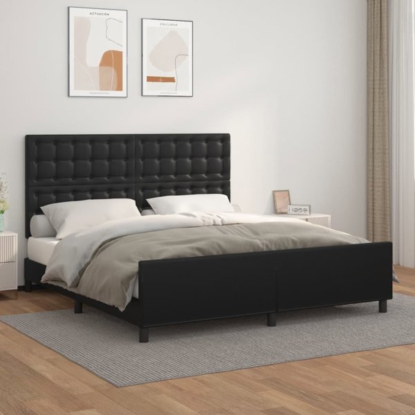 vidaXL Rama κρεβατιού με επικεφαλής, μαύρο, 160x200 εκ., από συνθετικό δέρμα