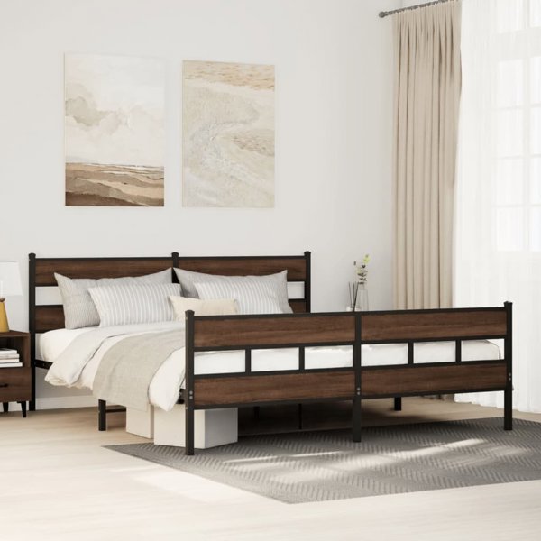 vidaXL Metalliki rampa lozkou, choris mattress, brazni sonoma, 200x200 cm