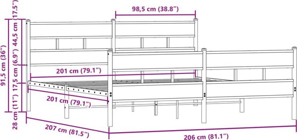 vidaXL Metalliki rampa lozkou, choris mattress, brazni sonoma, 200x200 cm