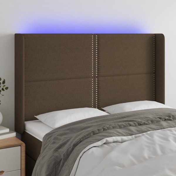vidaXL Επικεφαλάρι κρεβατιού με LED, σκούρο καφέ, 147x16x118/128 cm, ύφασμα
