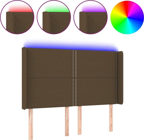 vidaXL Επικεφαλάρι κρεβατιού με LED, σκούρο καφέ, 147x16x118/128 cm, ύφασμα