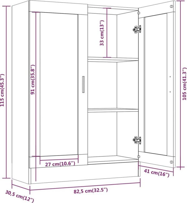 vidaXL Βιτρίνα, Γκρι Δρυς Σονόμα, 82,5 x 30,5 x 115 εκ.
