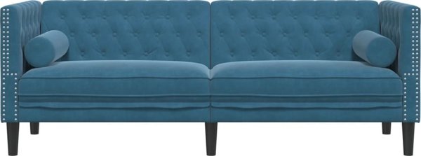 vidaXL Καναπές Chesterfield 3θέσιος με κυλινδρικά μαξιλάρια, μπλε, βελούδο