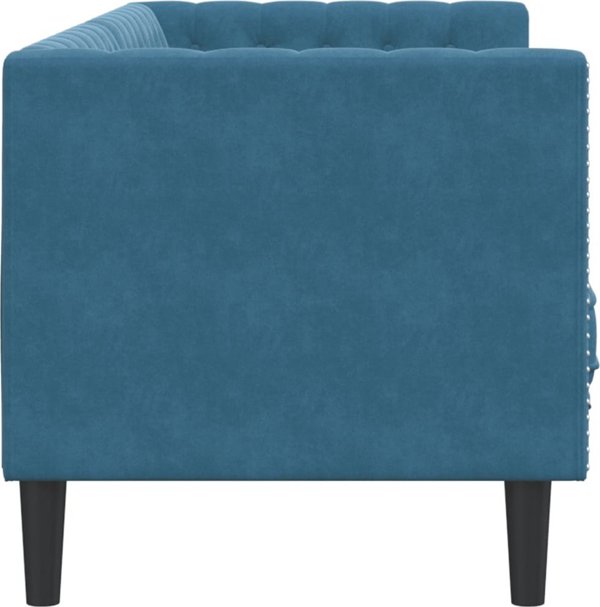 vidaXL Καναπές Chesterfield 3θέσιος με κυλινδρικά μαξιλάρια, μπλε, βελούδο