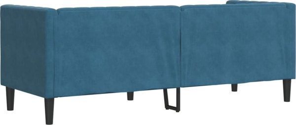 vidaXL Καναπές Chesterfield 3θέσιος με κυλινδρικά μαξιλάρια, μπλε, βελούδο