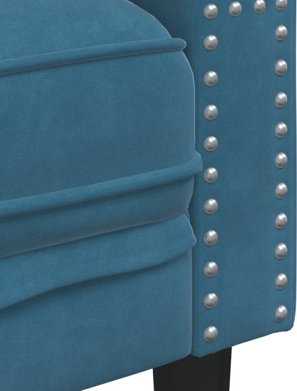 vidaXL Καναπές Chesterfield 3θέσιος με κυλινδρικά μαξιλάρια, μπλε, βελούδο