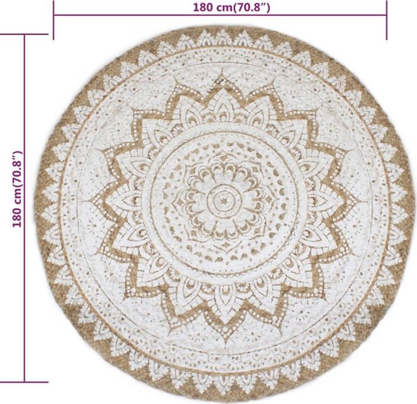 vidaXL Dywan pleciony από γιούτα με εκτύπωση, 180 cm, στρογγυλό