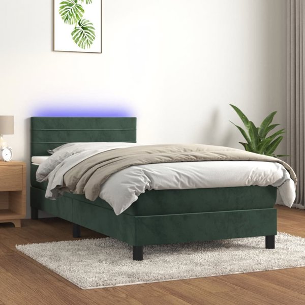 vidaXL Λουτζκο Κοντινενταλ με στρωμα και LED, πράσινο βελούδο, 90x200 εκ.
