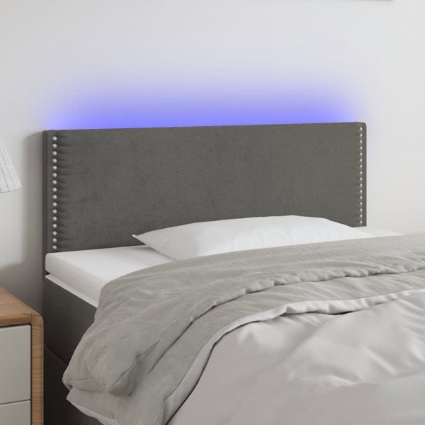 vidaXL Κεφαλάρι κρεβατιού με LED, σκούρο γκρι, 90x5x78/88 εκ., βελούδο