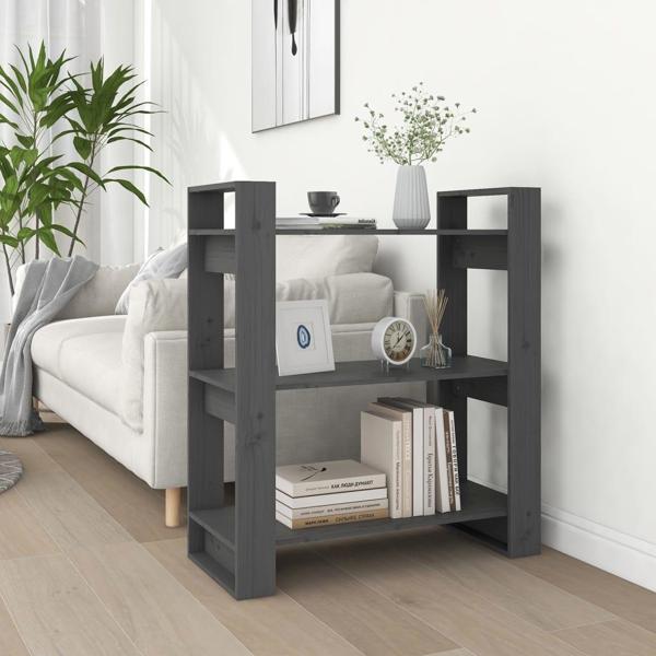 Ράφι βιβλίων/διαχωριστικό vidaXL, γκρι, 80x35x91 cm, πεύκινο ξύλο