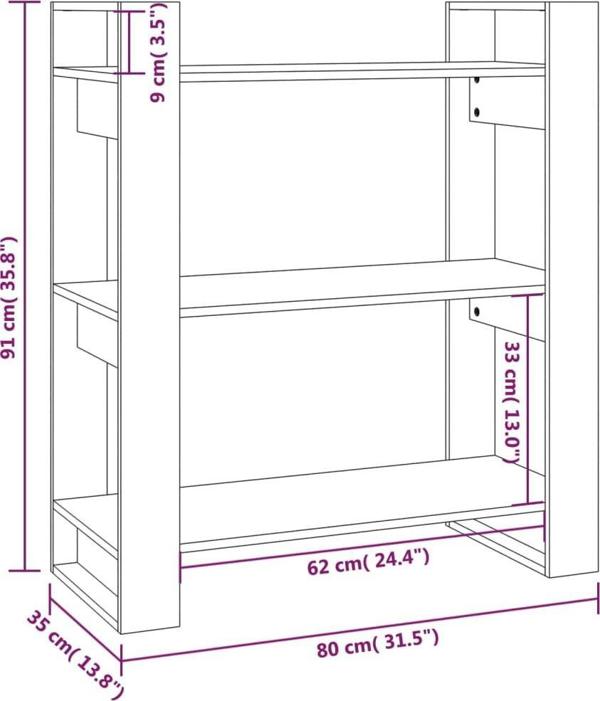 Ράφι βιβλίων/διαχωριστικό vidaXL, γκρι, 80x35x91 cm, πεύκινο ξύλο