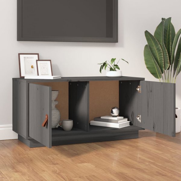 vidaXL vidaXL Szafka pod TV, szara, 80x34x40 cm, lite drewno sosnowe