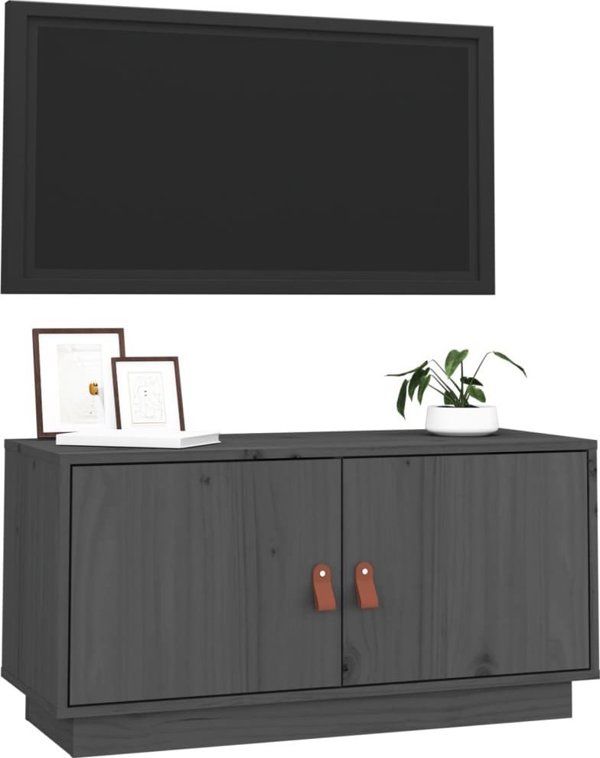 vidaXL vidaXL Szafka pod TV, szara, 80x34x40 cm, lite drewno sosnowe