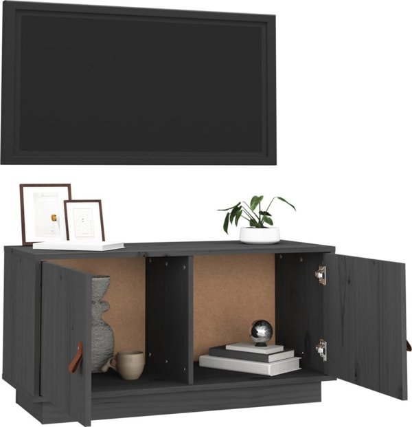 vidaXL vidaXL Szafka pod TV, szara, 80x34x40 cm, lite drewno sosnowe
