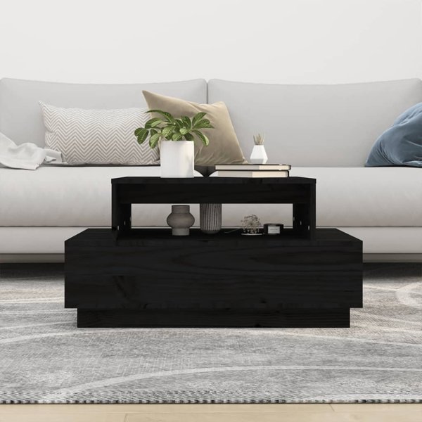 vidaXL Stolik kawowy, czarny, 80x55x40,5 cm, lite drewno sosnowe
