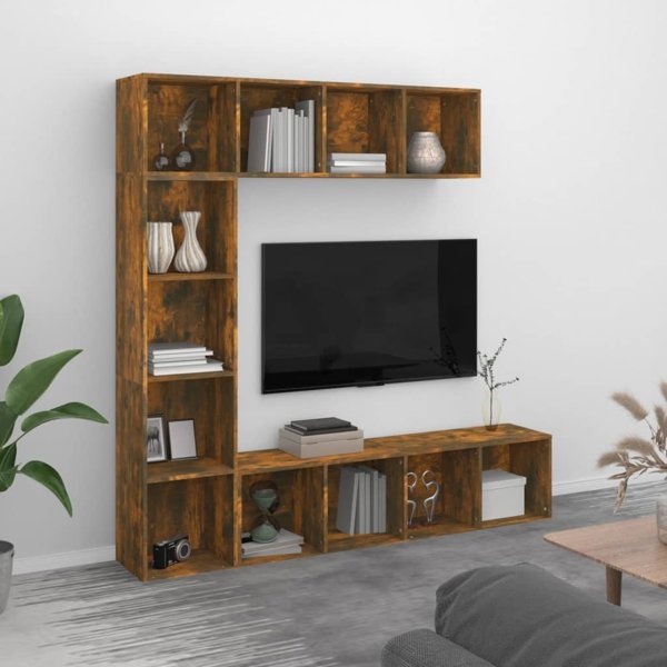 vidaXL 3τμχ ράφι βιβλιοθήκης / ράφι TV, καπνισμένη δρυς, 180x30x180 cm