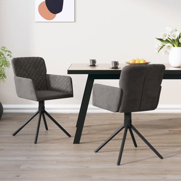 vidaXL Στρογγυλή περιστρεφόμενη καρέκλα τραπεζαρίας, 2 τεμάχια, σκούρο γκρι, βελούδινη