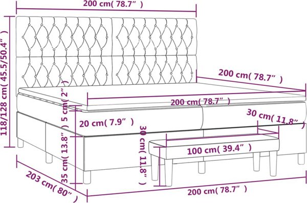 vidaXL λούτζκο κοντινεντάλε με στρώμα, ανοιχτό γκρι, ύφασμα, 200x200 εκ