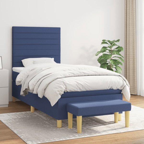 vidaXL Λιτό κρεβάτι με στρώμα, μπλε, ύφασμα 100x200 cm