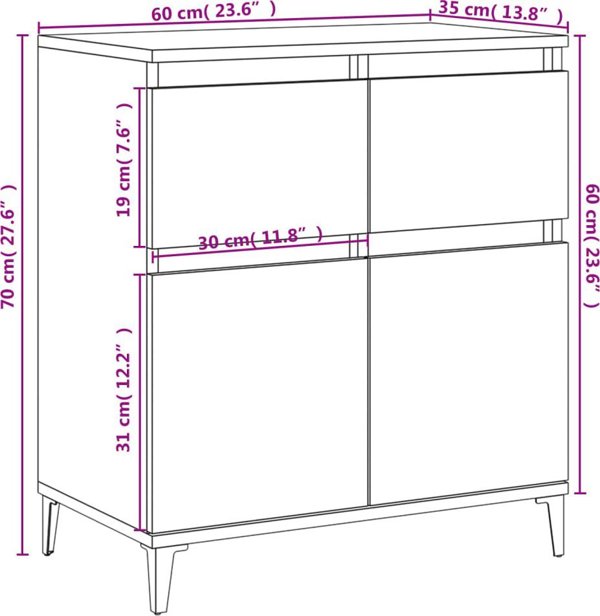 vidaXL Συρταριέρα, γκρι τσιμέντου, 60x35x70 εκ., ξύλινο υλικό