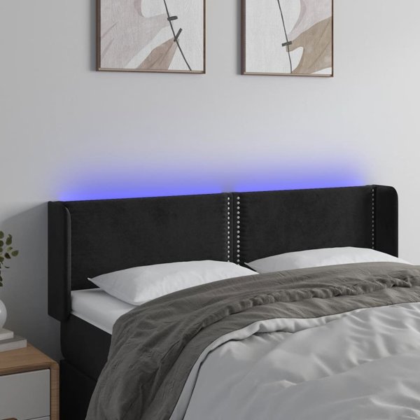 vidaXL Κεφαλάρι Κρεβατιού με LED, Μαύρο, 147x16x78/88 εκ., Βελούδο