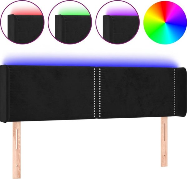 vidaXL Κεφαλάρι Κρεβατιού με LED, Μαύρο, 147x16x78/88 εκ., Βελούδο