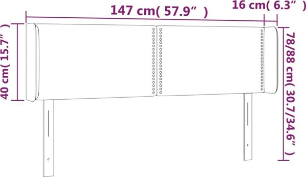 vidaXL Κεφαλάρι Κρεβατιού με LED, Μαύρο, 147x16x78/88 εκ., Βελούδο