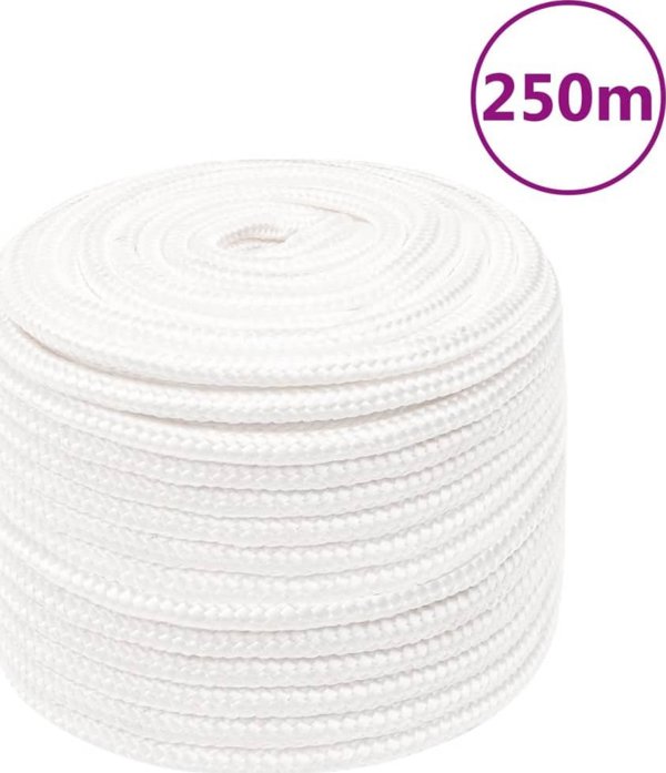 vidaXL Linka zeglarska, biala jednolita, 12 mm, 250 m, polipropylen