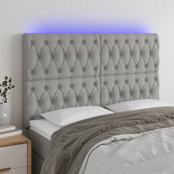 vidaXL Προσκέφαλο κρεβατιού με LED, ανοιχτό γκρι, 144x7x118/128 cm, ύφασμα