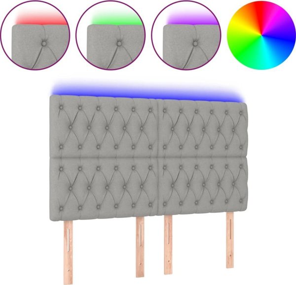 vidaXL Προσκέφαλο κρεβατιού με LED, ανοιχτό γκρι, 144x7x118/128 cm, ύφασμα