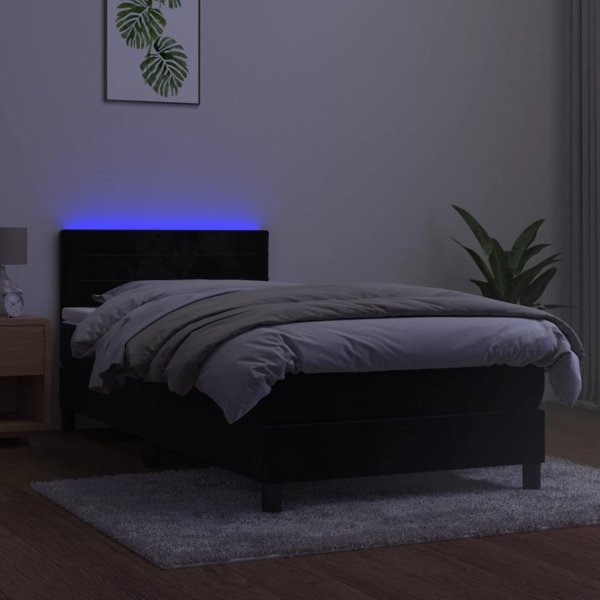 vidaXL Λουτζκό κοντινεντάλ με στρώμα και LED, μαύρο βελούδο, 80x200 cm