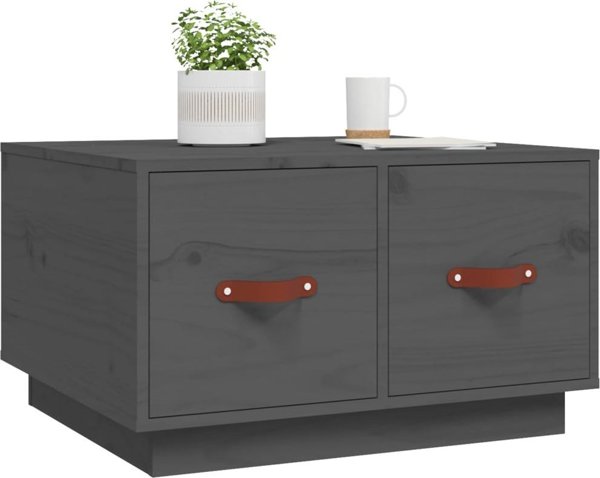 vidaXL Stolik kawowy, szary, 60x53x35 cm, lite drewno sosnowe