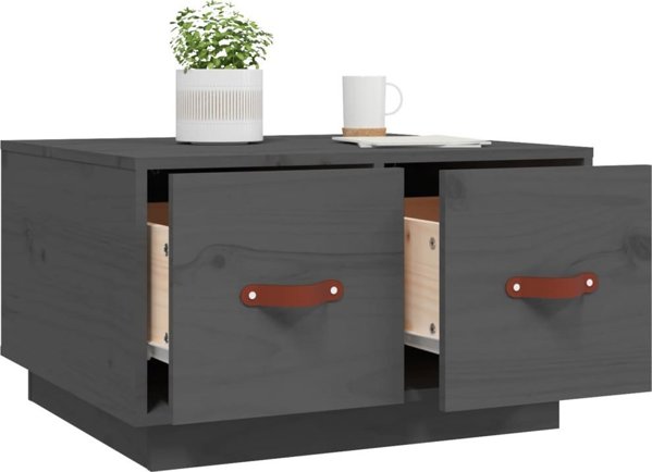 vidaXL Stolik kawowy, szary, 60x53x35 cm, lite drewno sosnowe