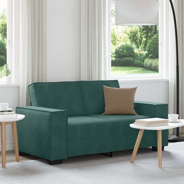 vidaXL Sofa 2-osobowa, ciemnozielona, 120 cm, tapicerowana aksamitem