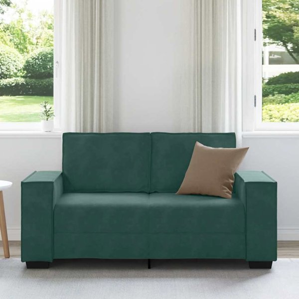 vidaXL Sofa 2-osobowa, ciemnozielona, 120 cm, tapicerowana aksamitem