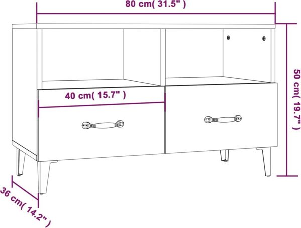 vidaXL Έπιπλο τηλεόρασης, λευκό, υψηλή γυαλάδα, 80x36x50 εκ