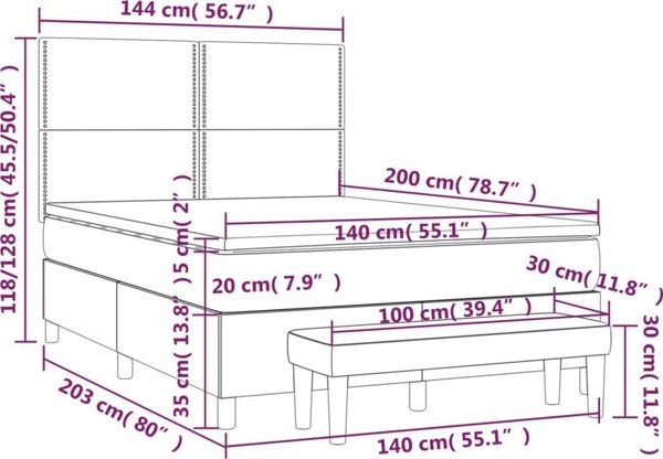 vidaXL Κρεβάτι Kontynental Με Στρώμα, Μαύρο, Υφασμάτινο 140x200 εκ.