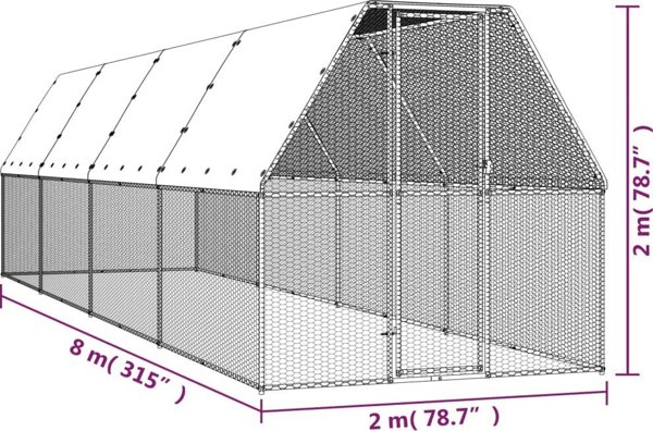 vidaXL Εξωτερικό κλουβί για κοτόπουλα, 2x8x2 m, γαλβανισμένος χάλυβας