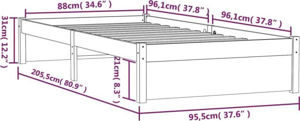 vidaXL Κρεβατοκάμαρα από μασίφ ξύλο, μέλι καφέ, 90 x 200 εκ.