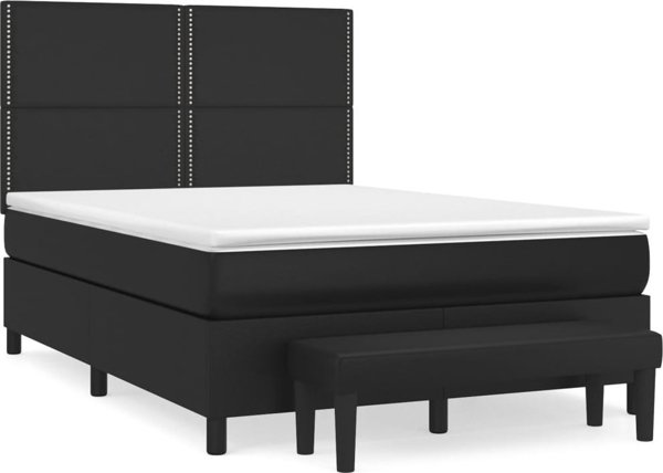 vidaXL Lotzko kontynentalne z materacem, czarne, ekoskora 140x190 cm