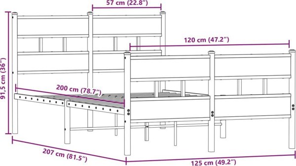vidaXL Μεταλλικό πλαίσιο κρεβατιού, χωρίς στρώμα, καπνιστή δρυς, 120x200 εκ.